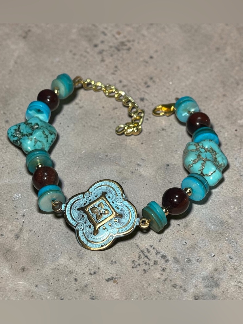 Handmade Boho Gemstone Bracelet Red Tiger’s Eye Howlite MOP